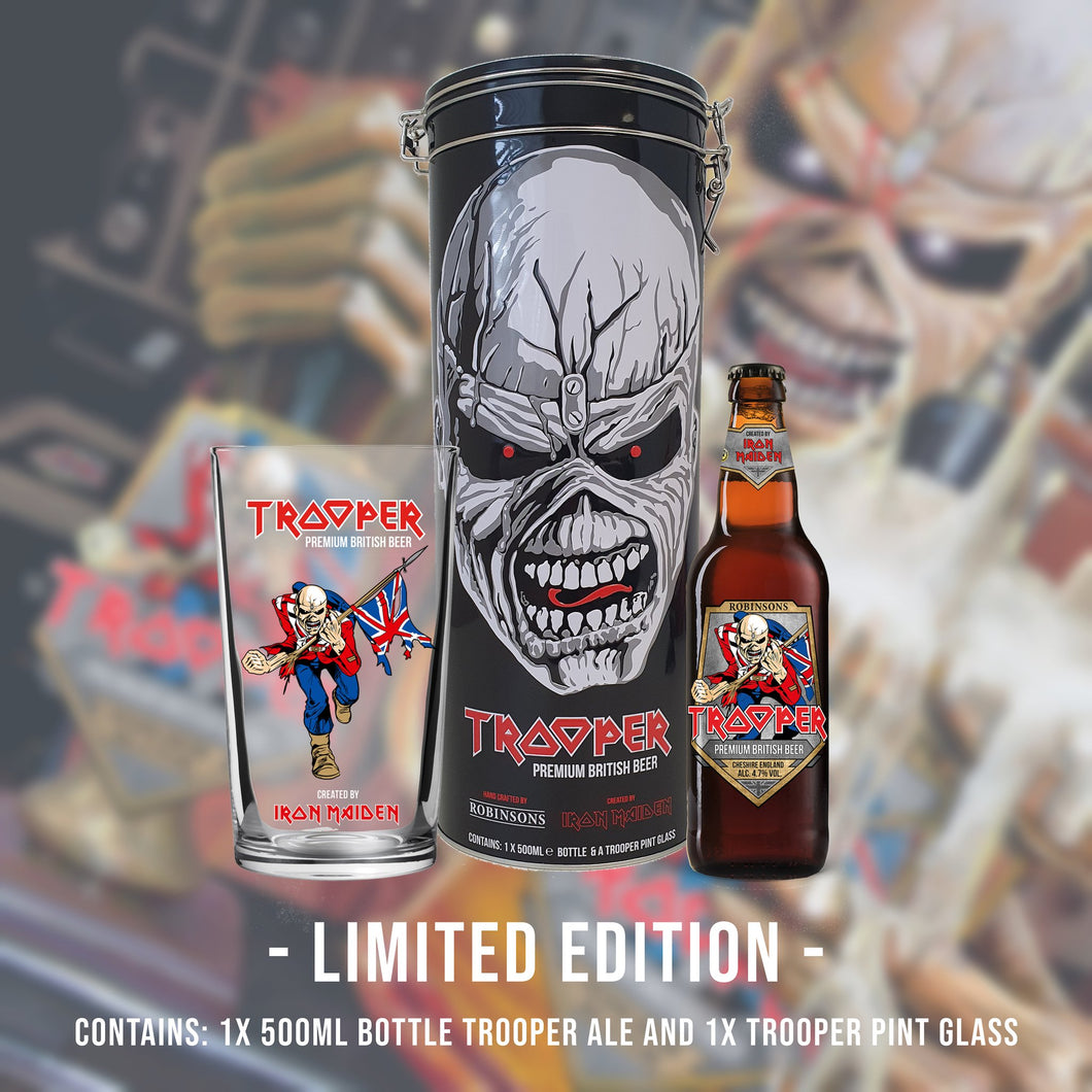 TROOPER GIFT TIN (1x500ml Trooper Ale, 1x beer glass)